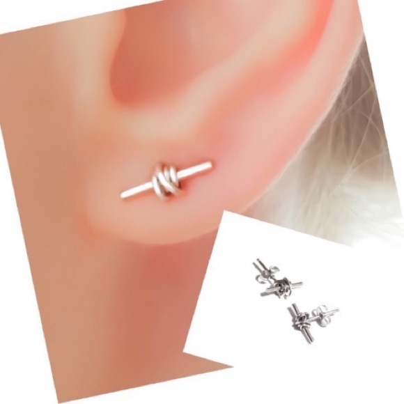 Bohemian/Tribal Knotted Bar Stud Earrings in Sterling Silver Rose & Gold Filled - Picture 3 of 12